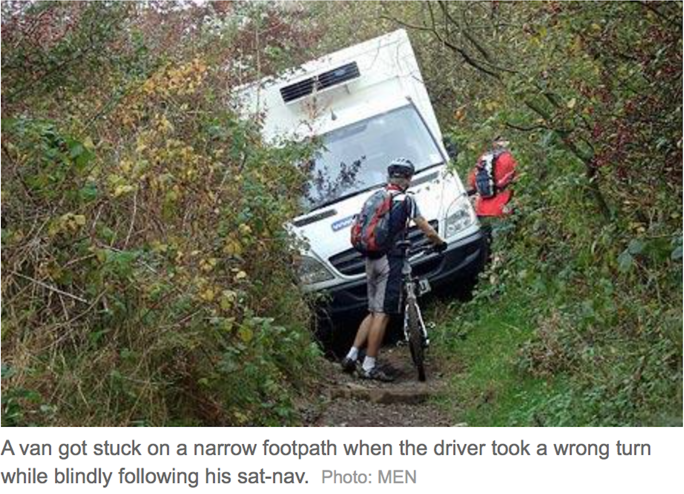 Sat Nav Blunder Sends ASDA Van Crashing Narrow Footpath - Telegraph Newspaper